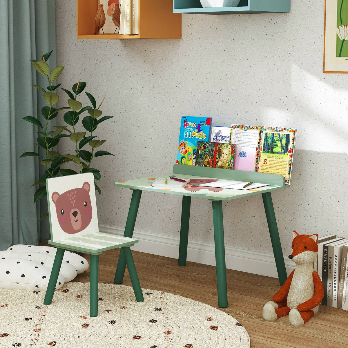 Table Enfant avec Chaise, Ensemble Table et Chaise en Bois pour Dessiner, Jouer, Étudier, Cadeau pour 3-8 Ans, Vert-9