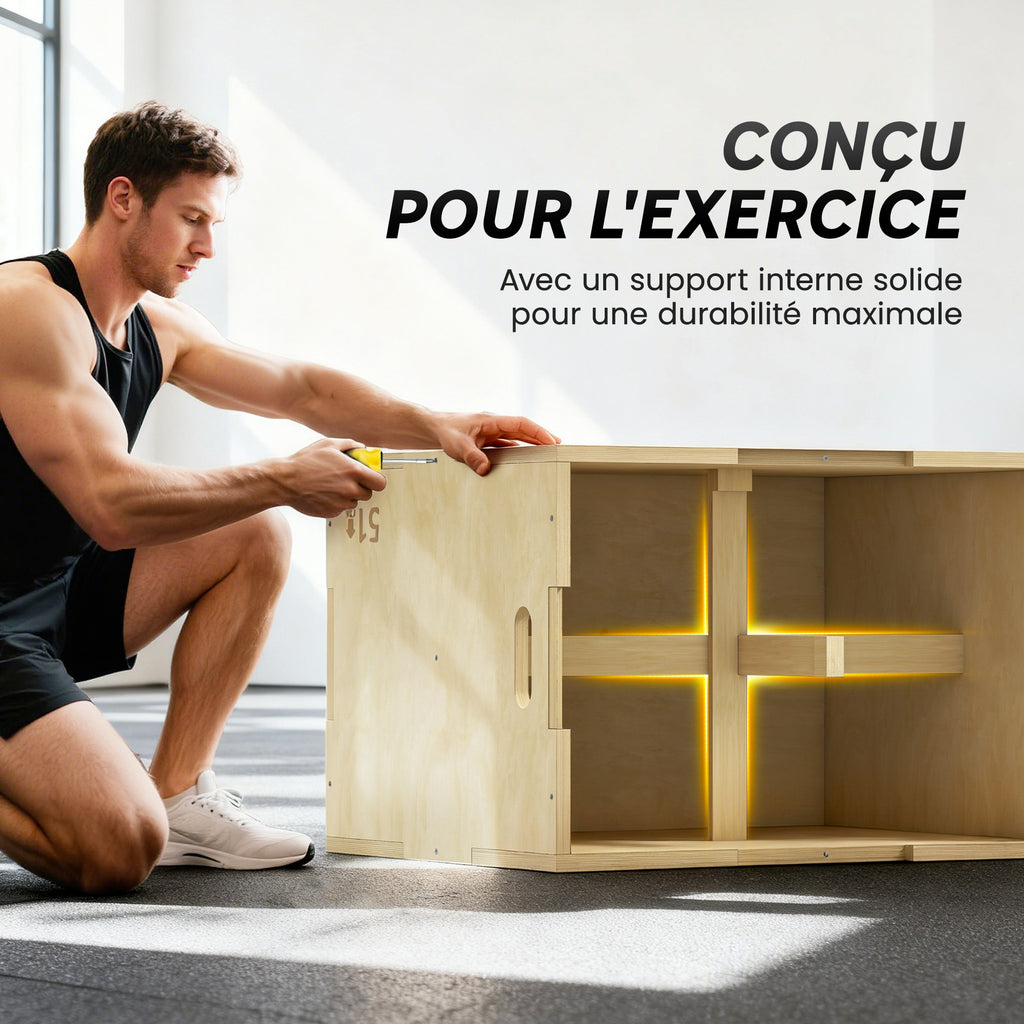 Box Jump pliométrie 3 en 1 appareil musculation fitness entraînement croisé plyobox pour box training 51/61/76cm en bois-5
