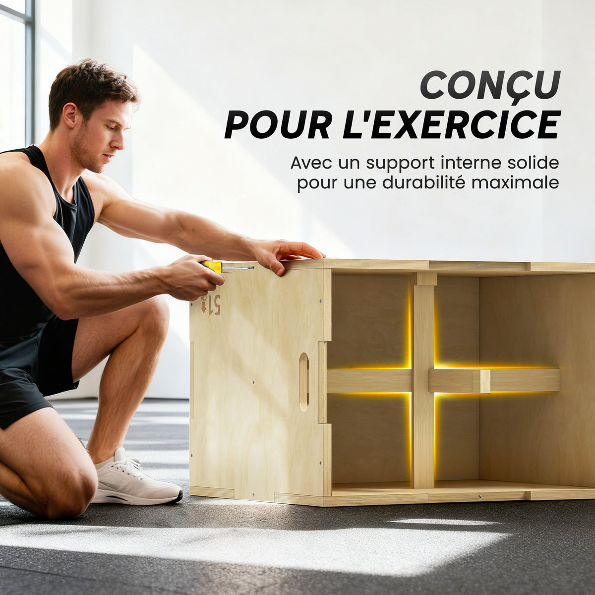 Box Jump pliométrie 3 en 1 appareil musculation fitness entraînement croisé plyobox pour box training 51/61/76cm en bois-5