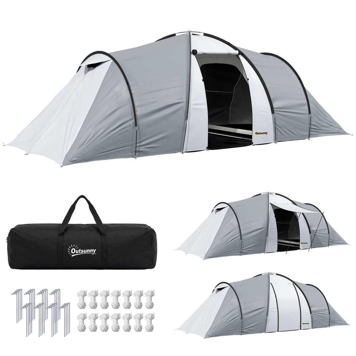 Tente de camping familiale 4 personnes dôme 2 chambres 1 séjour et 1 auvent anti-UV Imperméable 2000 mm multicolore-0