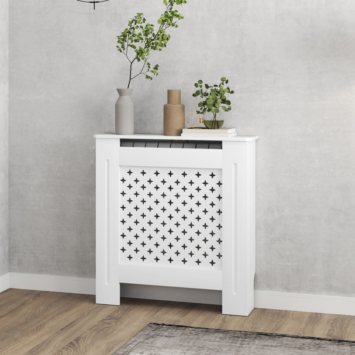 Couvercle de radiateur cache radiateur grille croisée pour salon chambre à coucher en bois 78l x 19P x 82H cm blanc-1