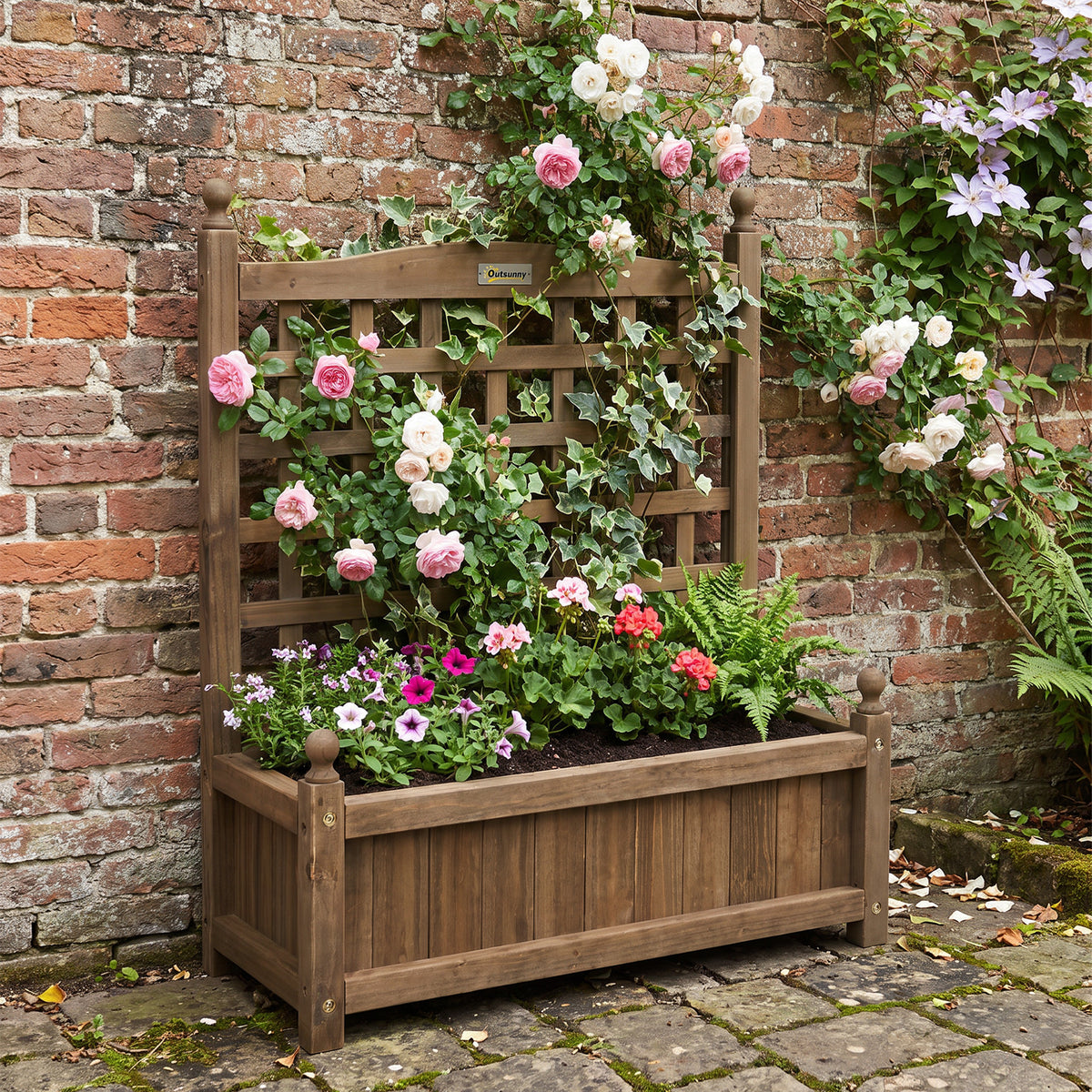 Jardinière avec treillis bac à fleurs jardinière sur pied 64 x 28 x 75 cm inserts d'irrigation bois massif-8
