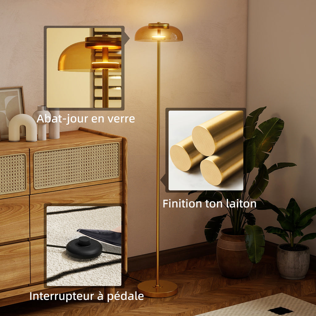 Lampadaire sur pied de salon, lampe salon LED avec lumière chaude 3000 K et interrupteur à pied, Ø25x134cm, ton laiton-4