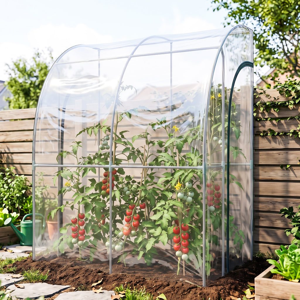 Serre de Jardin adossée serre adossée 2 portes zippées enroulables acier PVC transparent-8