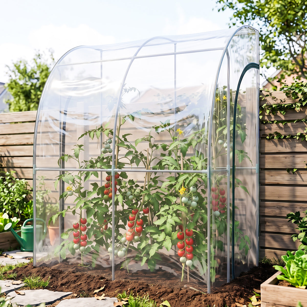 Serre de Jardin adossée serre adossée 2 portes zippées enroulables acier PVC transparent-8