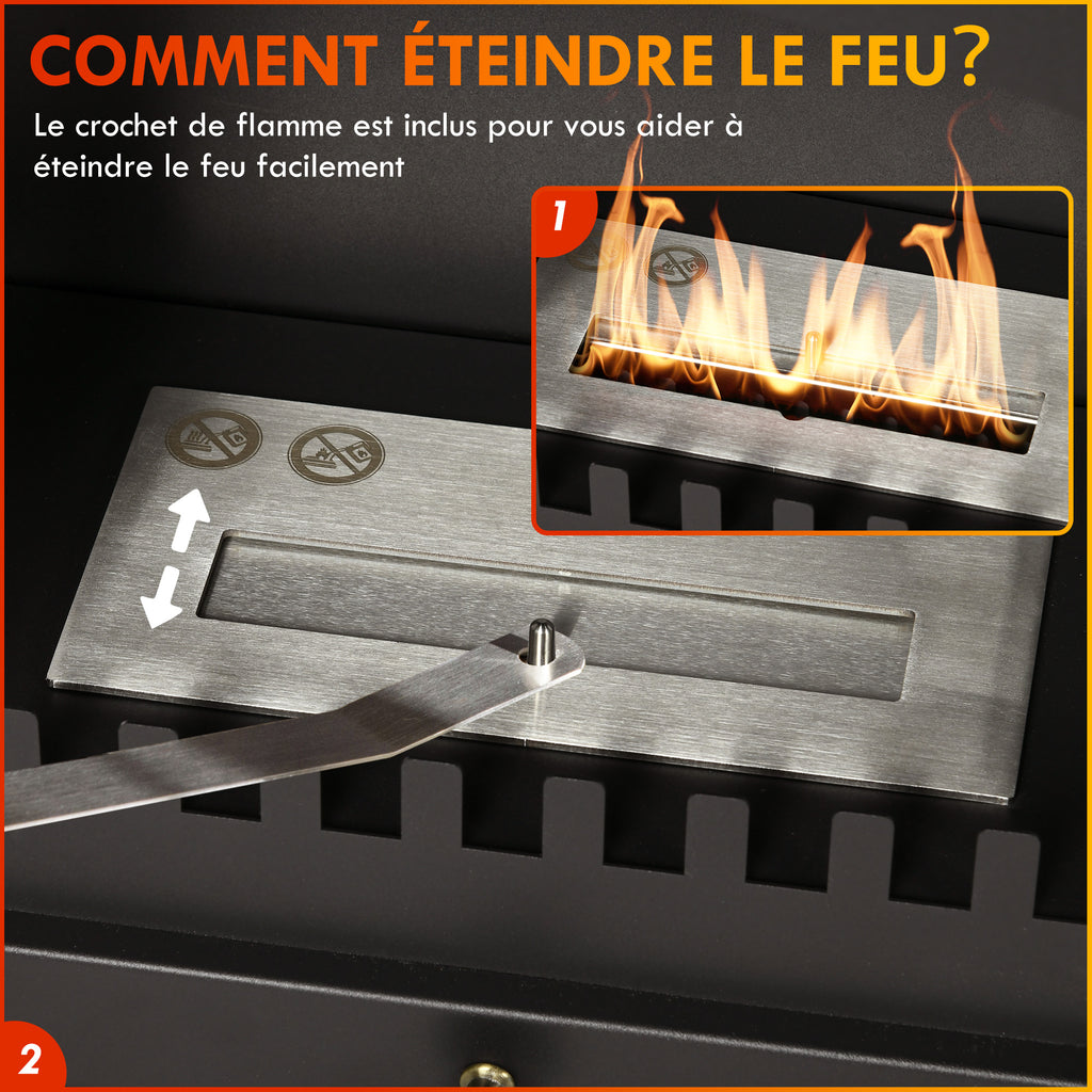 Cheminée bioéthanol sur Pied, brûleur 1,2 L, environ 3 h de durée de combustion Dim. 45L x 28l x 54H cm Acier Noir-4