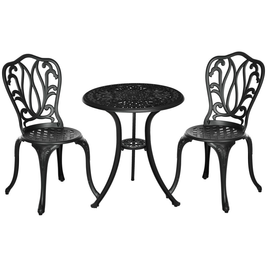 Ensemble Salon de Jardin 2 Places 2 chaises + Table Ronde style charme rétro en fonte d'aluminium, noir-0