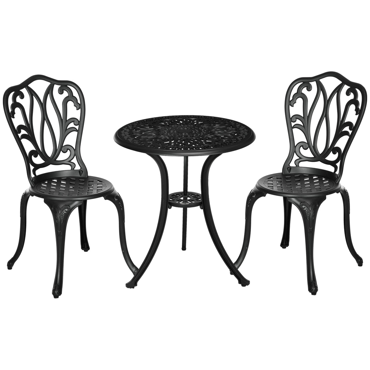Ensemble Salon de Jardin 2 Places 2 chaises + Table Ronde style charme rétro en fonte d'aluminium, noir-0