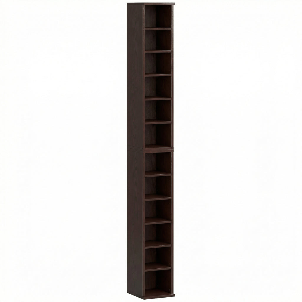 Lot de 2 étagères colonnes armoire de rangement CD-DVD 12 compartiments 21 x 22,5 x 88,5 cm capacité 204 CD marron-0