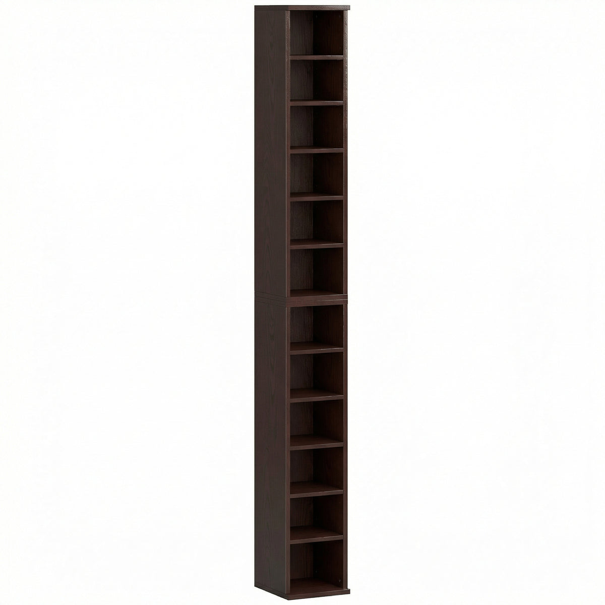 Lot de 2 étagères colonnes armoire de rangement CD-DVD 12 compartiments 21 x 22,5 x 88,5 cm capacité 204 CD marron-0