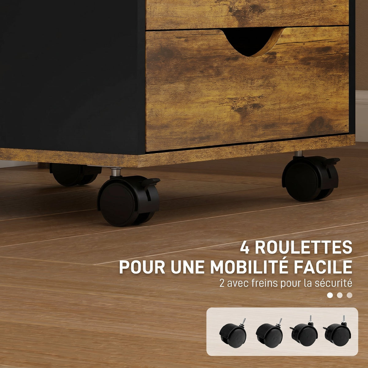 Caisson bureau mobile, meuble rangement sur roulettes avec 5 tiroirs, bois, 40 x 40 x 67 cm, marron-4