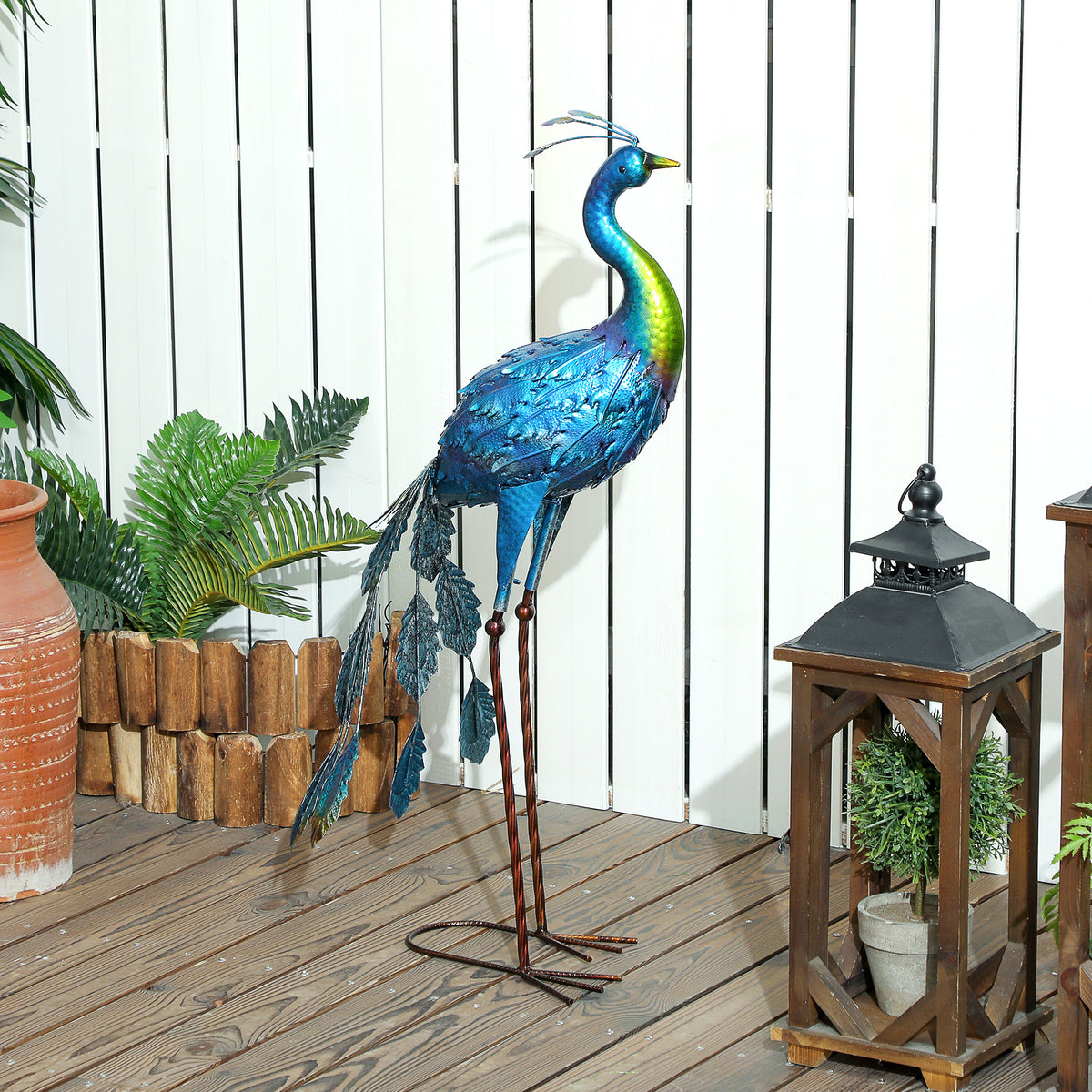 Statue de paon de jardin décoration jardin extérieure en métal résister aux éléments 40 x 43 x 83 cm multicolore-1