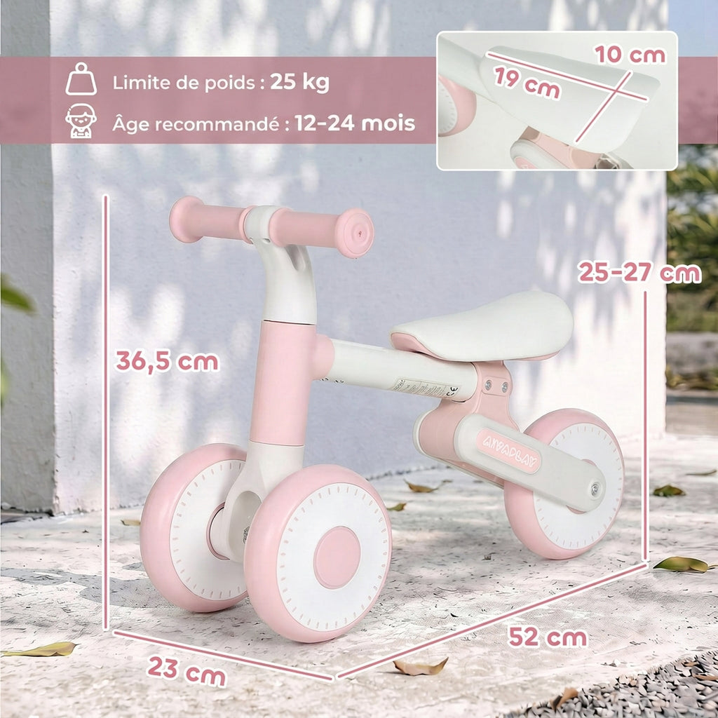 Draisienne Bébé 1-2 Ans Pliable, Siège Réglable, Direction Limitée à 135°, Pneus EVA Silencieux, 52x23x36,5cm, Rose-2