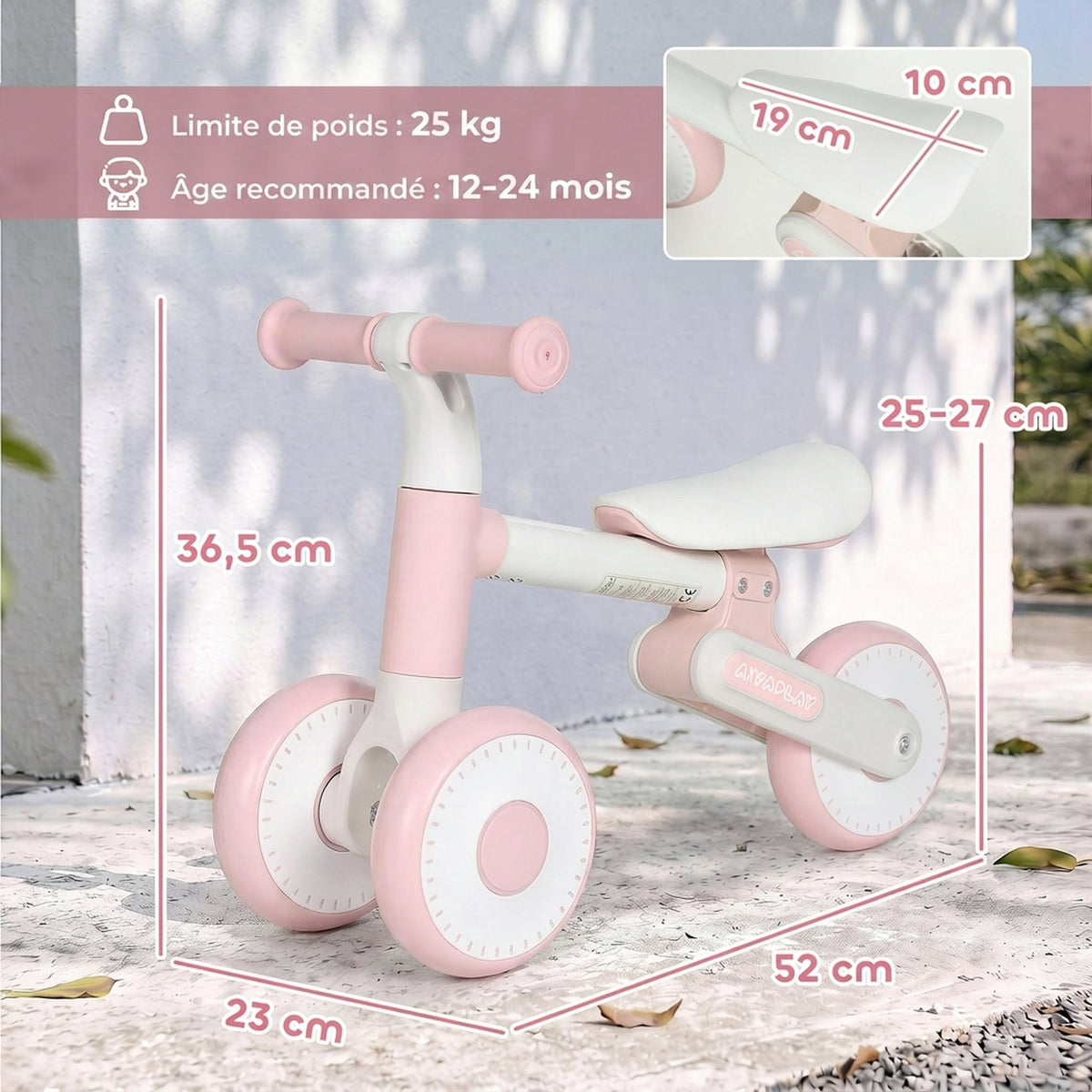 Draisienne Bébé 1-2 Ans Pliable, Siège Réglable, Direction Limitée à 135°, Pneus EVA Silencieux, 52x23x36,5cm, Rose-2