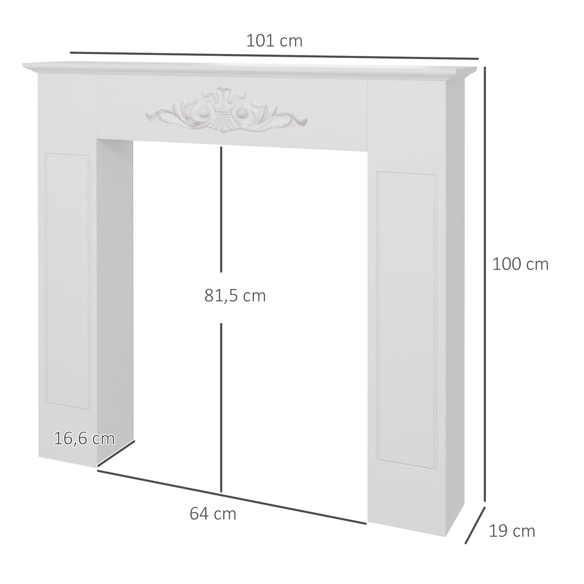 Manteau de cheminée encadrement cadre décoratif pour cheminée électrique 101 x 19 x 100 cm bois blanc-2