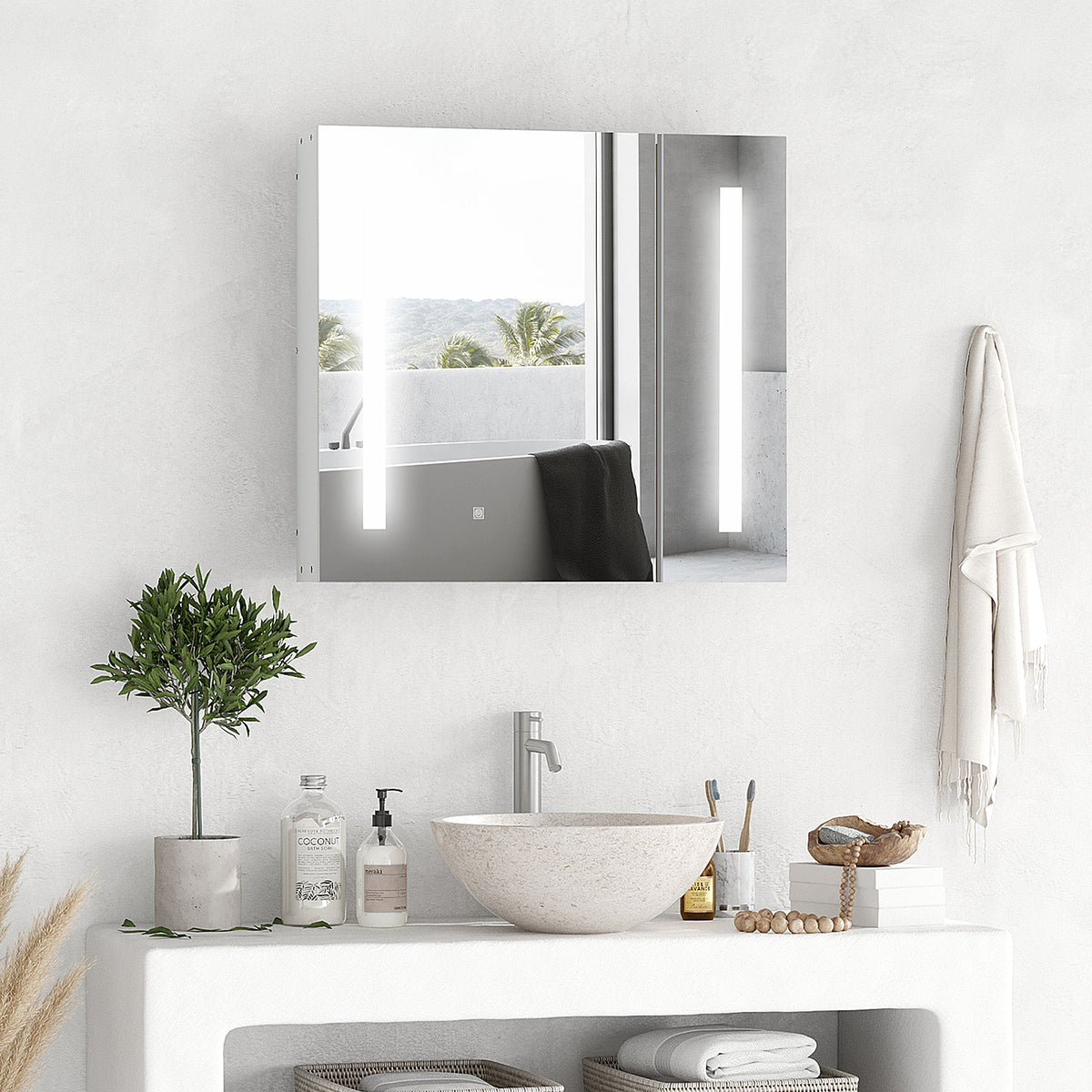 Armoire murale miroir lumineux LED salle de bain 2 portes avec 3 niveaux 70 x 15 x 65 cm blanc-1