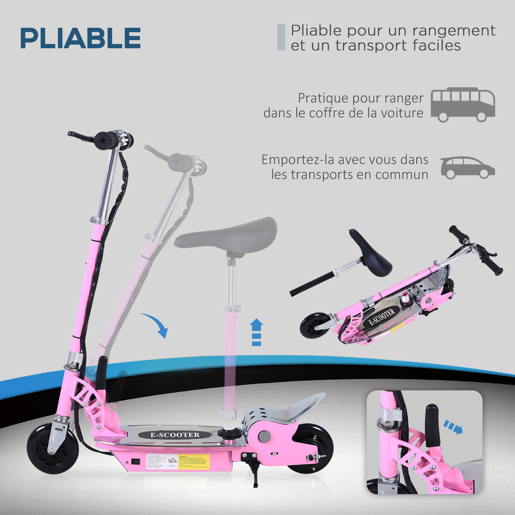 Trottinette électrique 120 W pliable pour enfant de 6+ ans hauteur guidon et selle réglable 10 Km/h max. rose-4