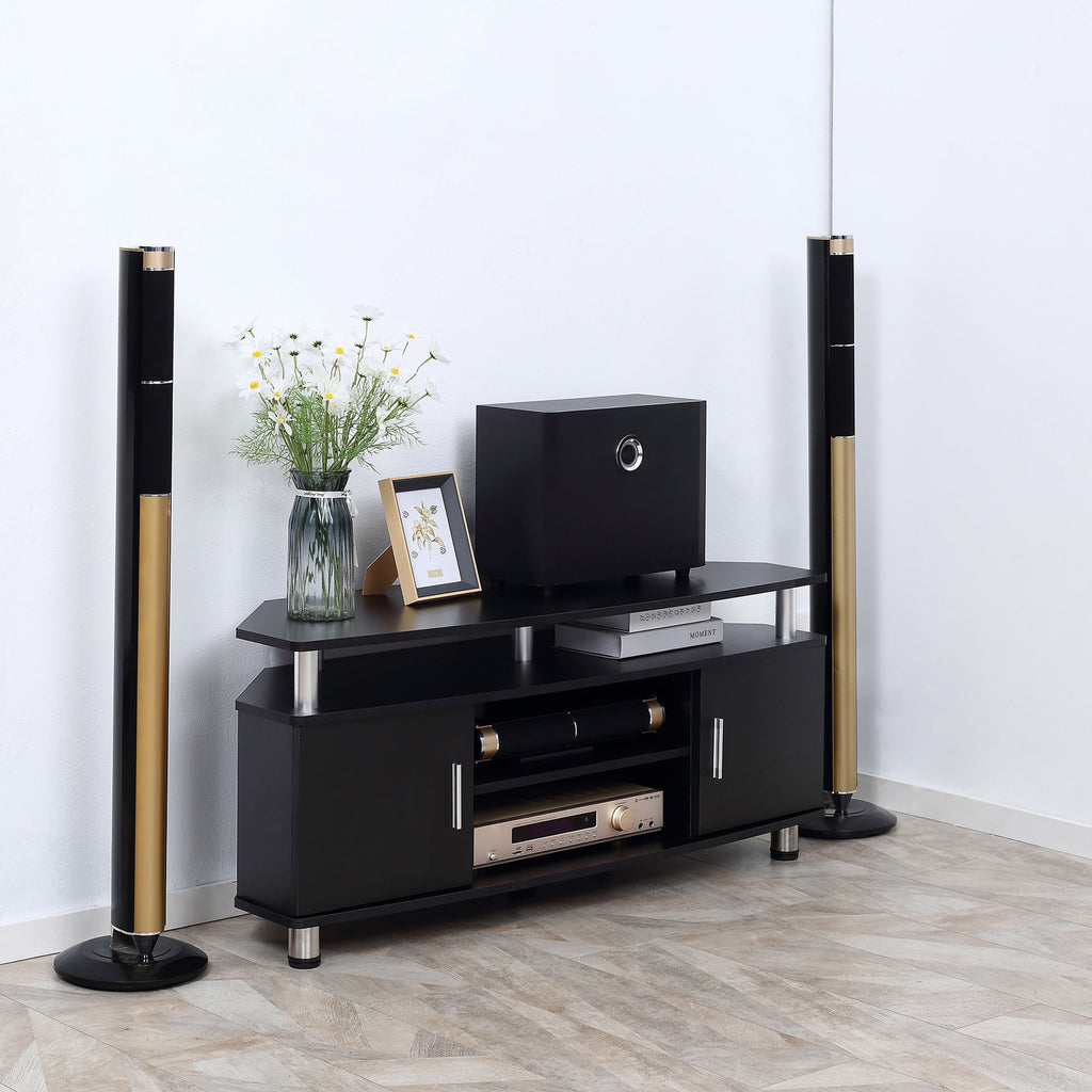 Meuble TV meuble télé bois banc TV pour téléviseur jusqu'à 55 pouces avec grand plateau, placards à portes et-1