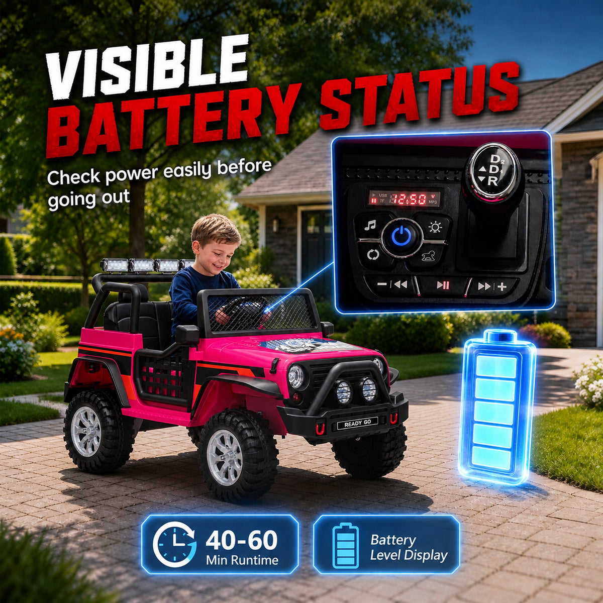 Voiture électrique enfant 2 places 12,8 V, 2 moteurs, batterie lithium, télécommande parentale, Rose-8