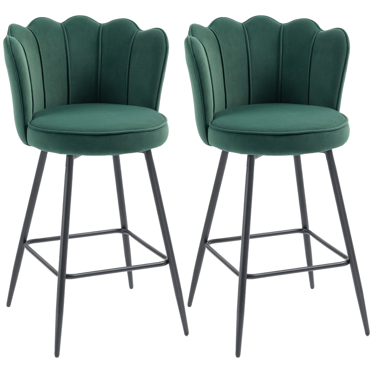 Lot de 2 tabourets de bar, chaises de bar avec dossier et repose-pieds, pieds en acier, 54 x 55 x 97 cm, vert foncé-0