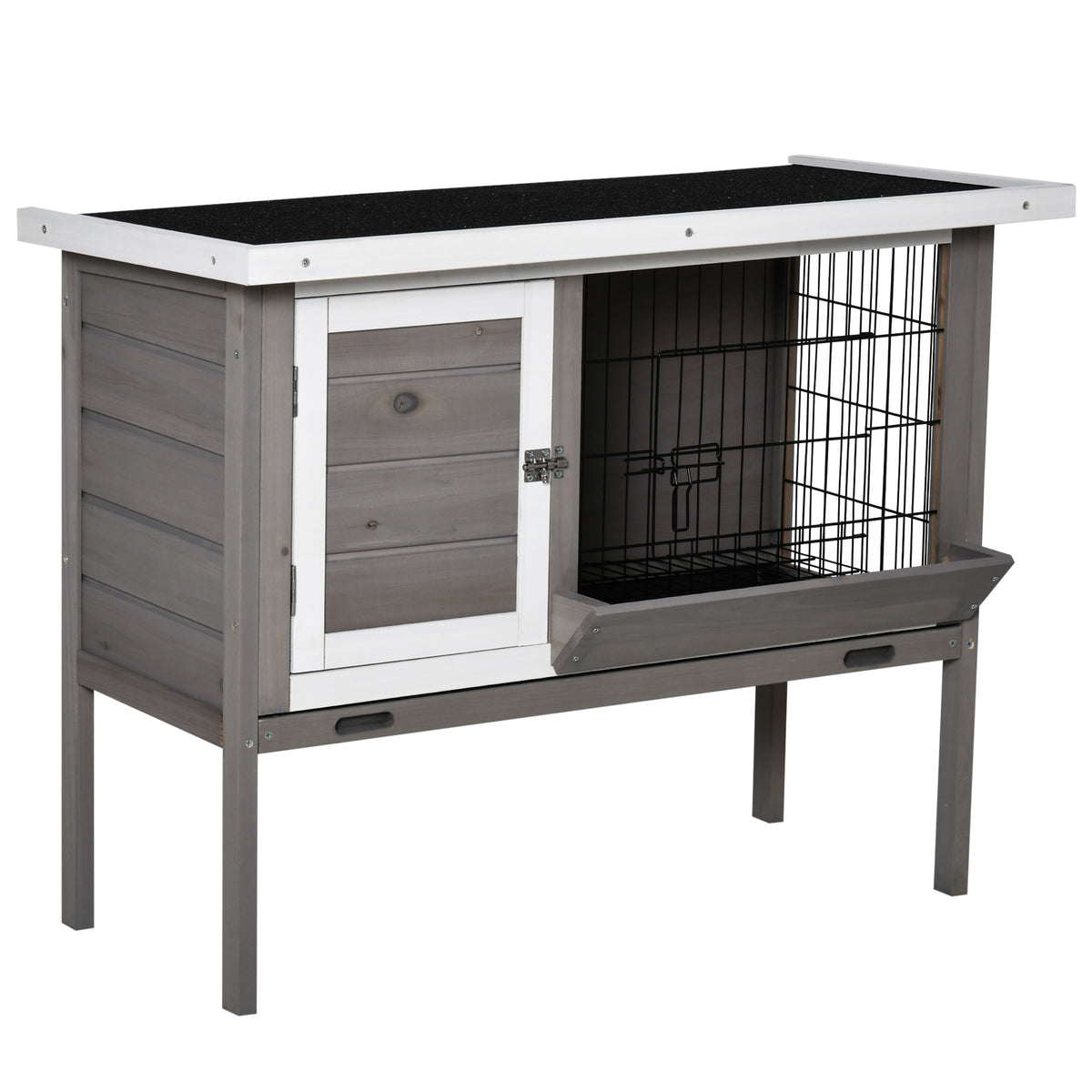 Clapier en bois pour lapin avec toit en asphalte mangeoire plateau amovible et 2 portes 91 x 46 x 71 cm gris-0