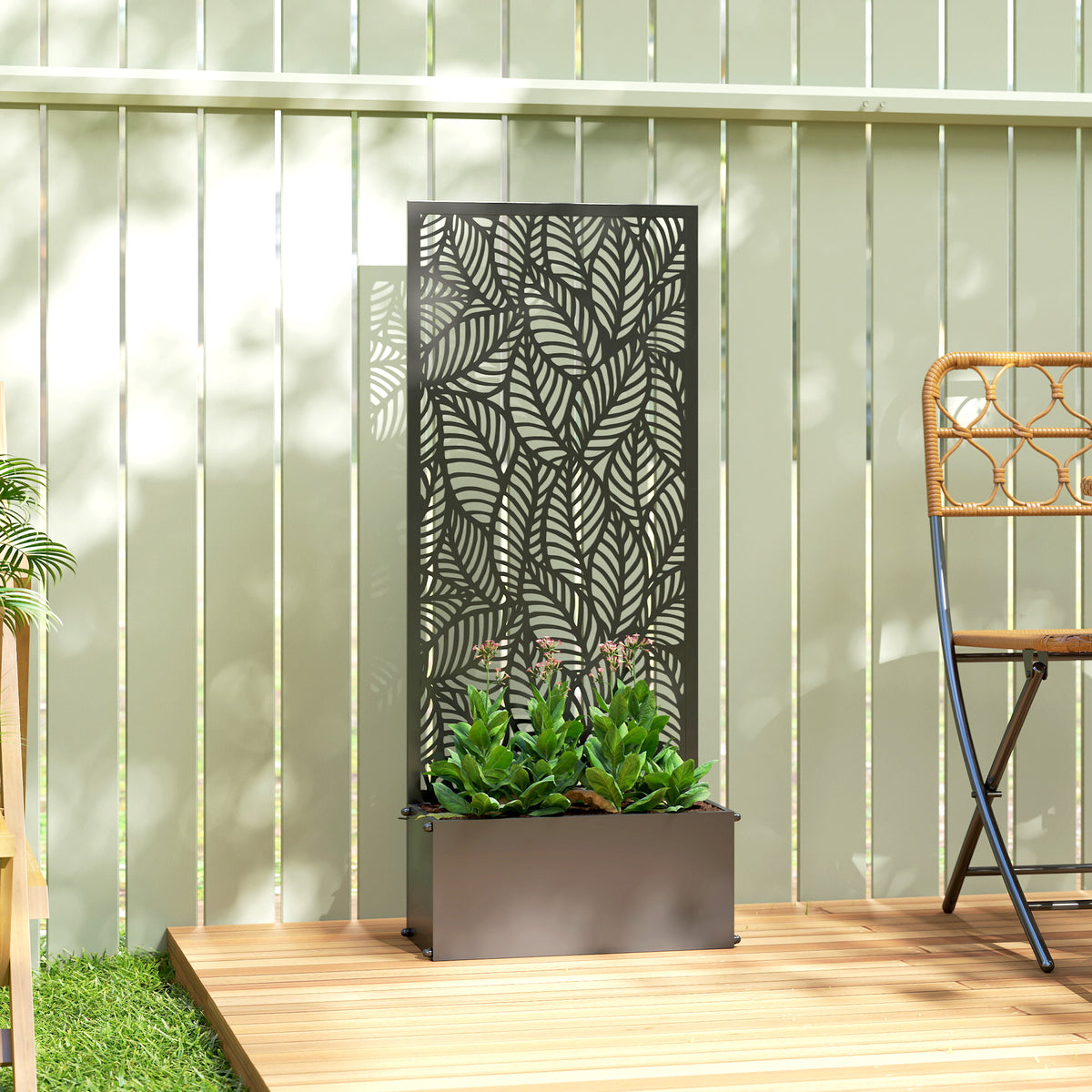 Jardinière avec treillis, bac à fleurs, avec brise-vue, pour plantes grimpantes, métal, 45 x 21,5 x 110 cm, noir-1