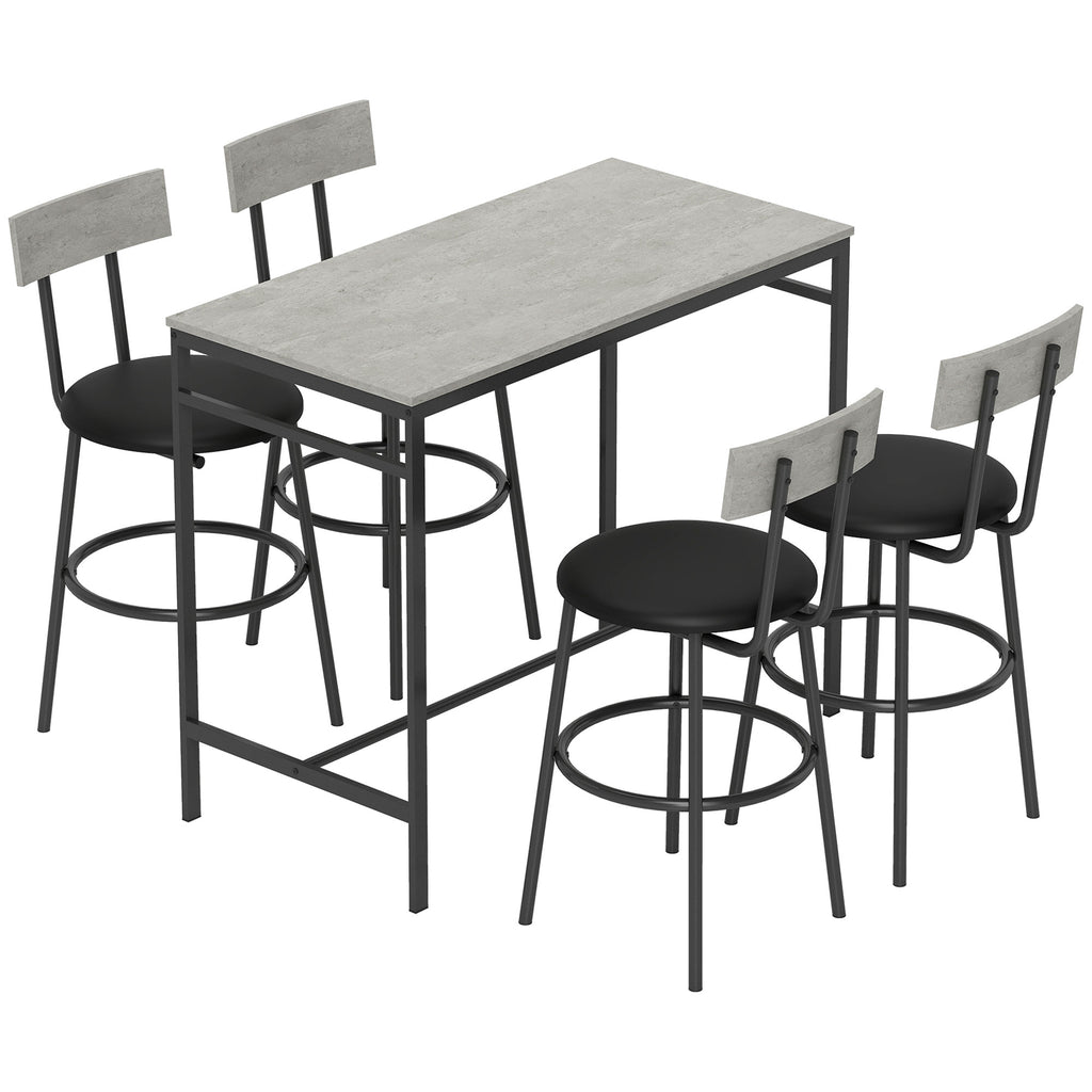 Ensemble table de bar avec tabourets, table haute bar et 4 tabourets, structure en acier, 110 x 55 x 90 cm, blanc-0