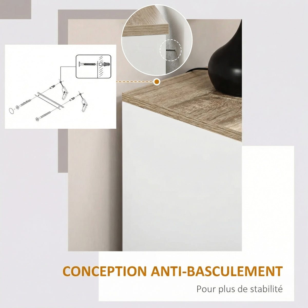 Buffet meuble cuisine rangement avec placard à portes et étagères réglables, 60 x 30 x 90 cm, blanc-5