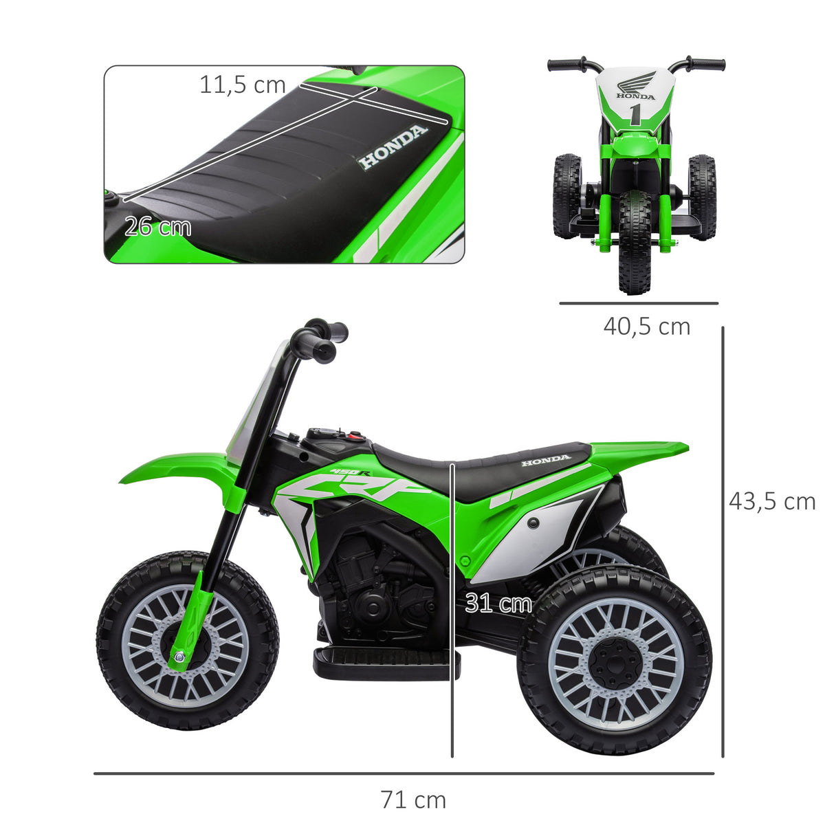 Moto cross éléctrique pour enfant licence Honda CRF450RL 3 roues batterie 6V enfants 18-36 mois vert-2