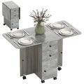 Table de cuisine pliable table à manger pliante 2 plateaux rabattables avec 2 tiroirs 1 placard et 1 étagère de rangement 120 x 60 x 76,5 cm - gris-0