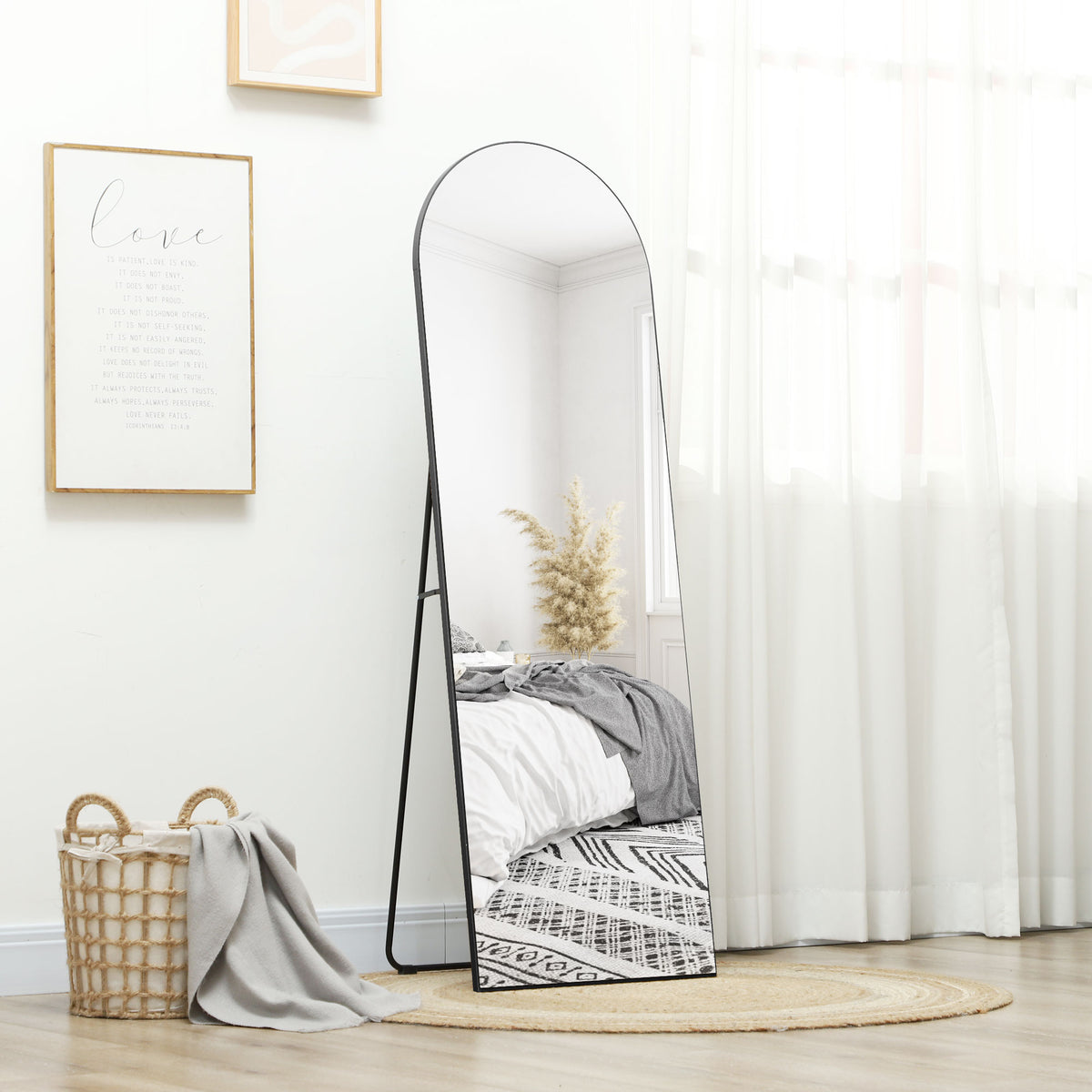 Miroir en pleine longueur 50 x 150 cm miroir sur pied grand miroir mural sans cadre  pour salon, noir-1
