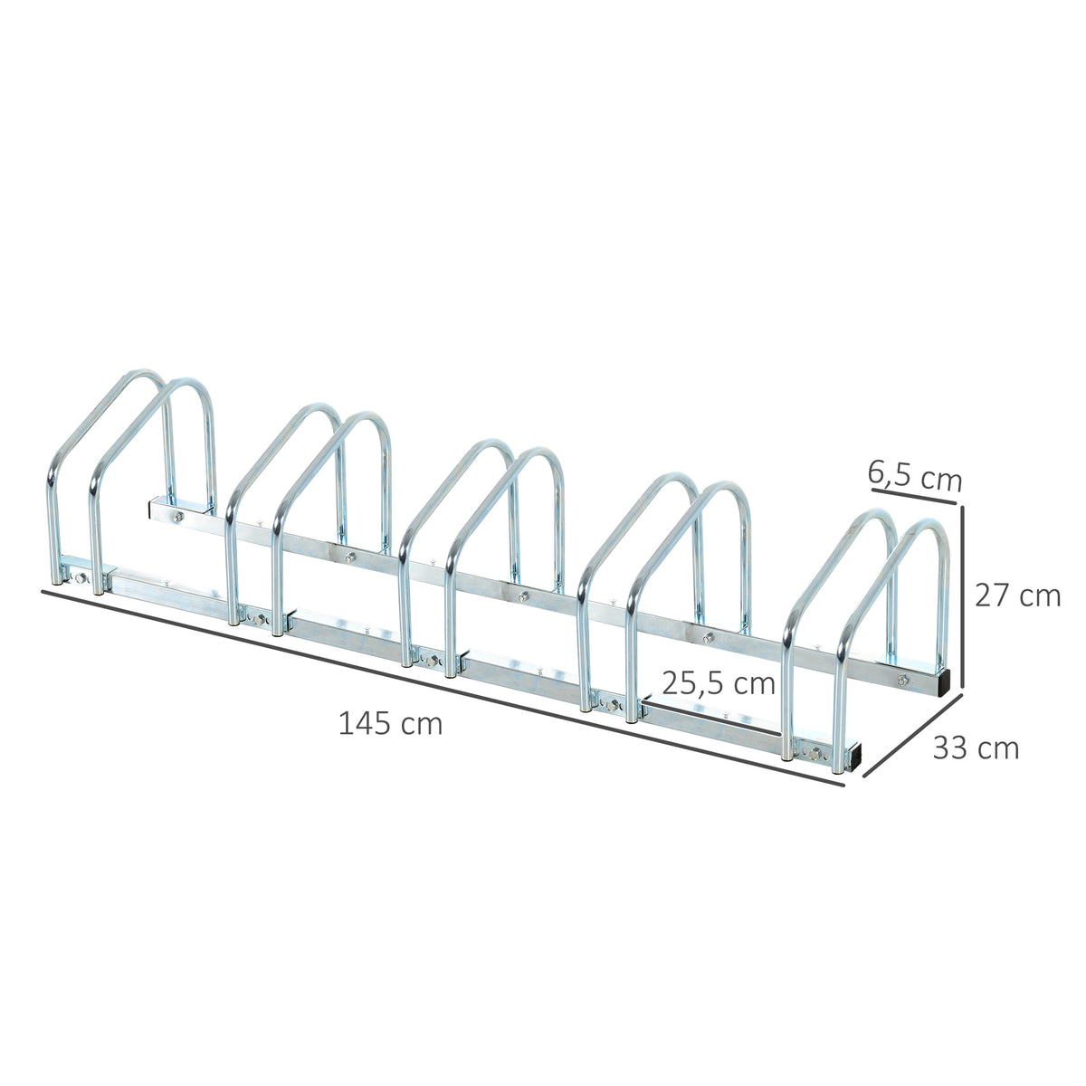 Râtelier 5 vélos range-vélos support de rangement pneu 65 mm sol ou mural pour VTT enfants BMX 145 x 33 x 27 cm acier argent-2