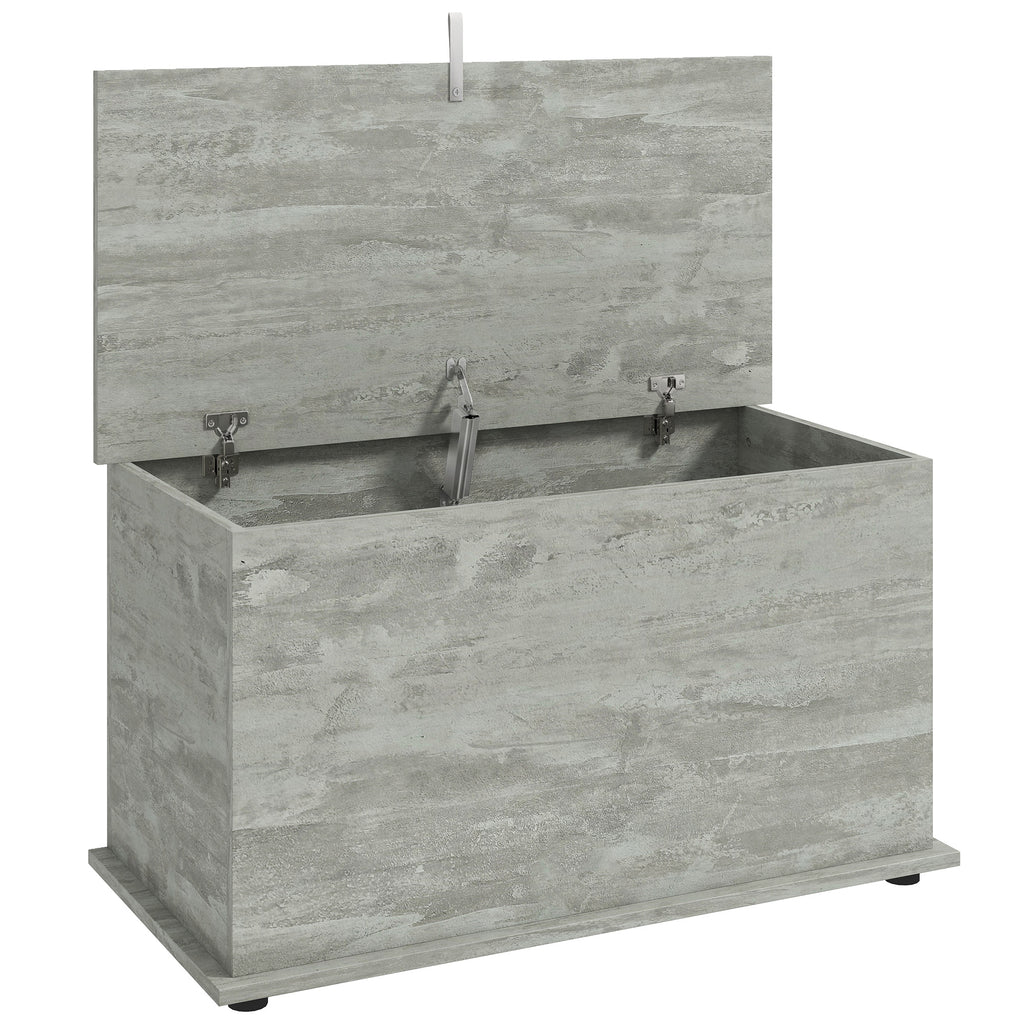 Coffre de Rangement, Banc de Rangement avec Couvercle Rabattable et Charnières de Sécurité, 80 x 40 x 45 cm, Gris-0