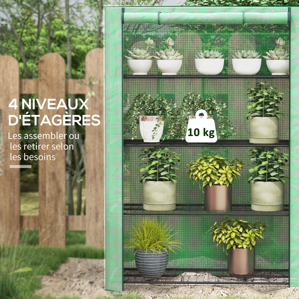 Mini serre de jardin à 4 étages avec bâche PE renforcée, porte enroulable et étagères 120 x 50 x 170 cm, vert-3