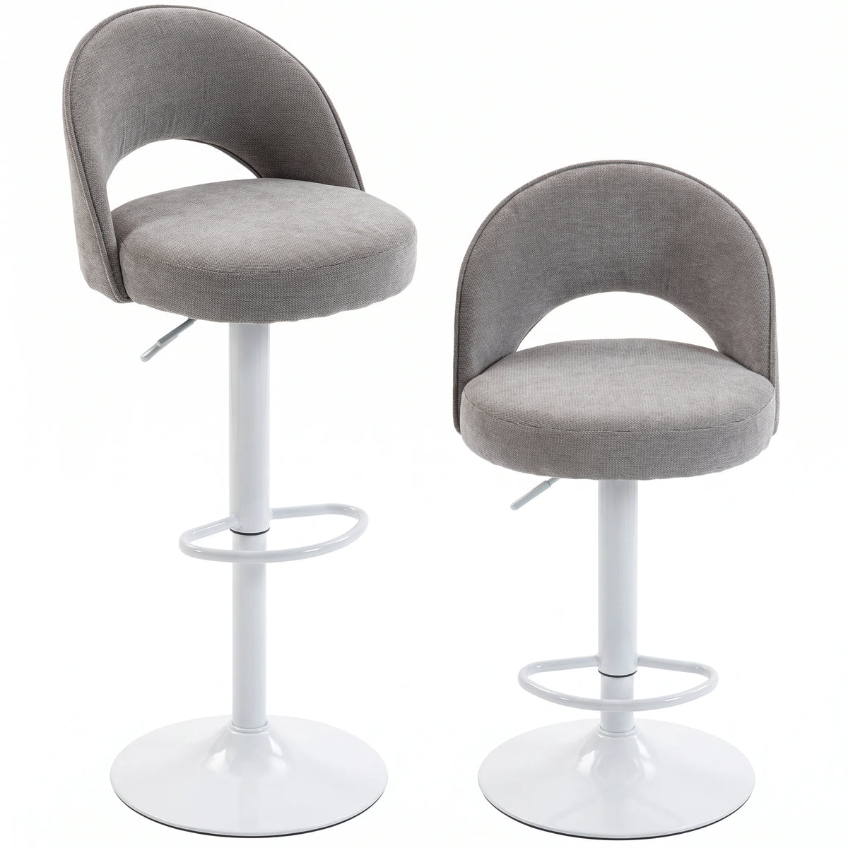 Lot de 2 Tabourets de Bar, Chaises de Bar Réglables en Hauteur, Assise Rembourrée en Chenille, Pivotant 360°, Gris-0