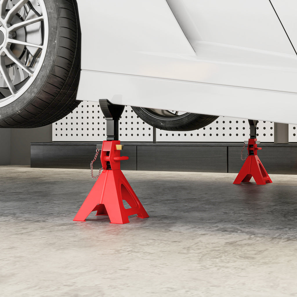 Lot de 2 chandelles voiture chandelles de levage capacité 3 tonnes hauteur réglable 290-418mm goupille de sécurité rouge-9