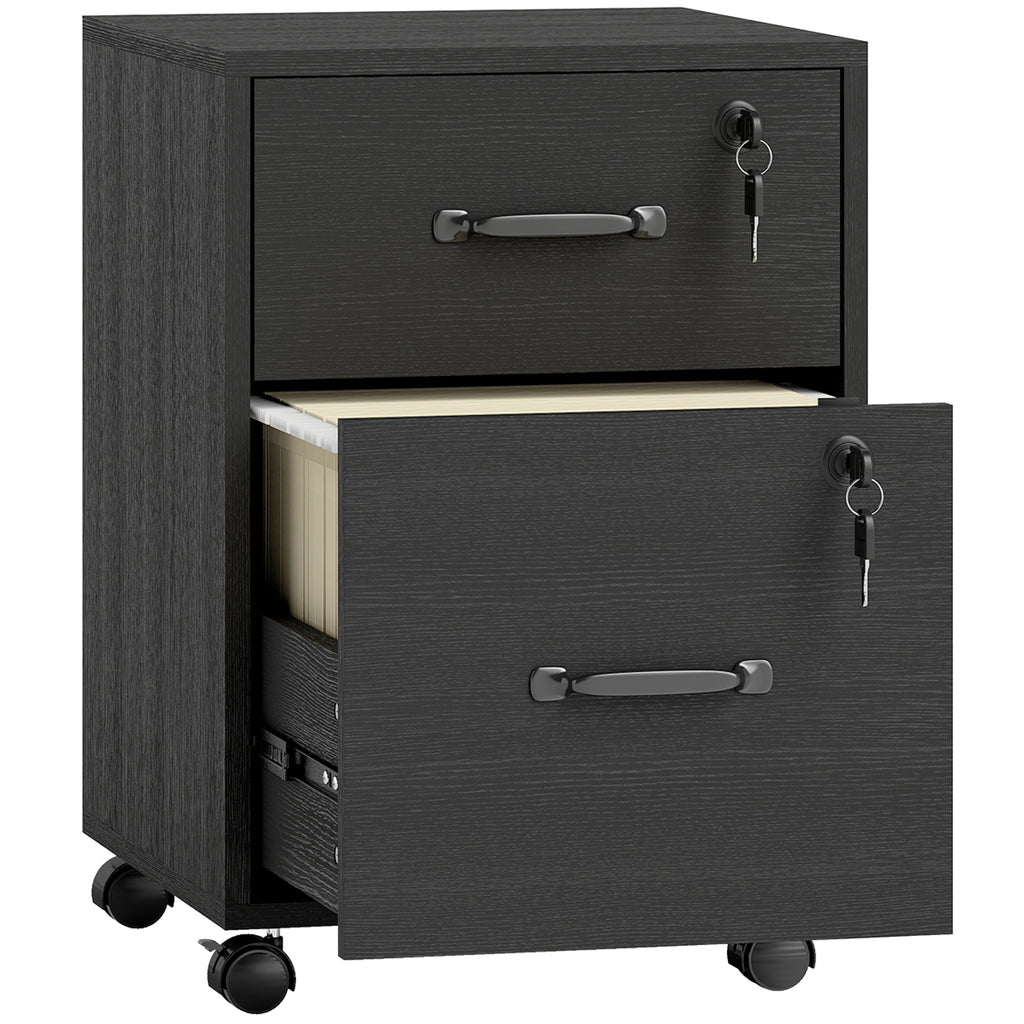 Caisson bureau mobile à 2 tiroirs, meuble rangement bureau sur roulettes pour documents suspendus format lettre, noir-0