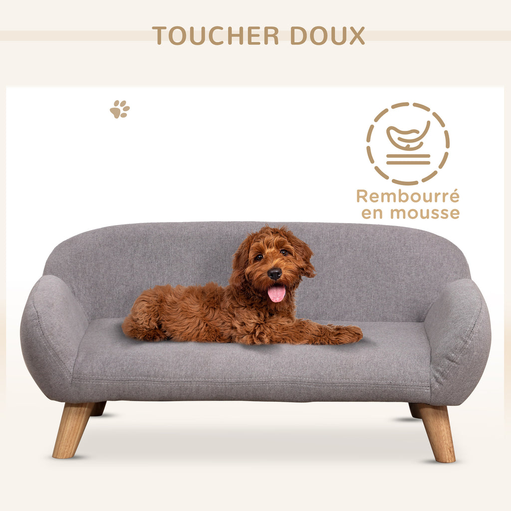 Canapé pour chien canapé pour animal de compagnie pieds effilés en bois revêtement tissu 72 x 44 x 31 cm - gris-5