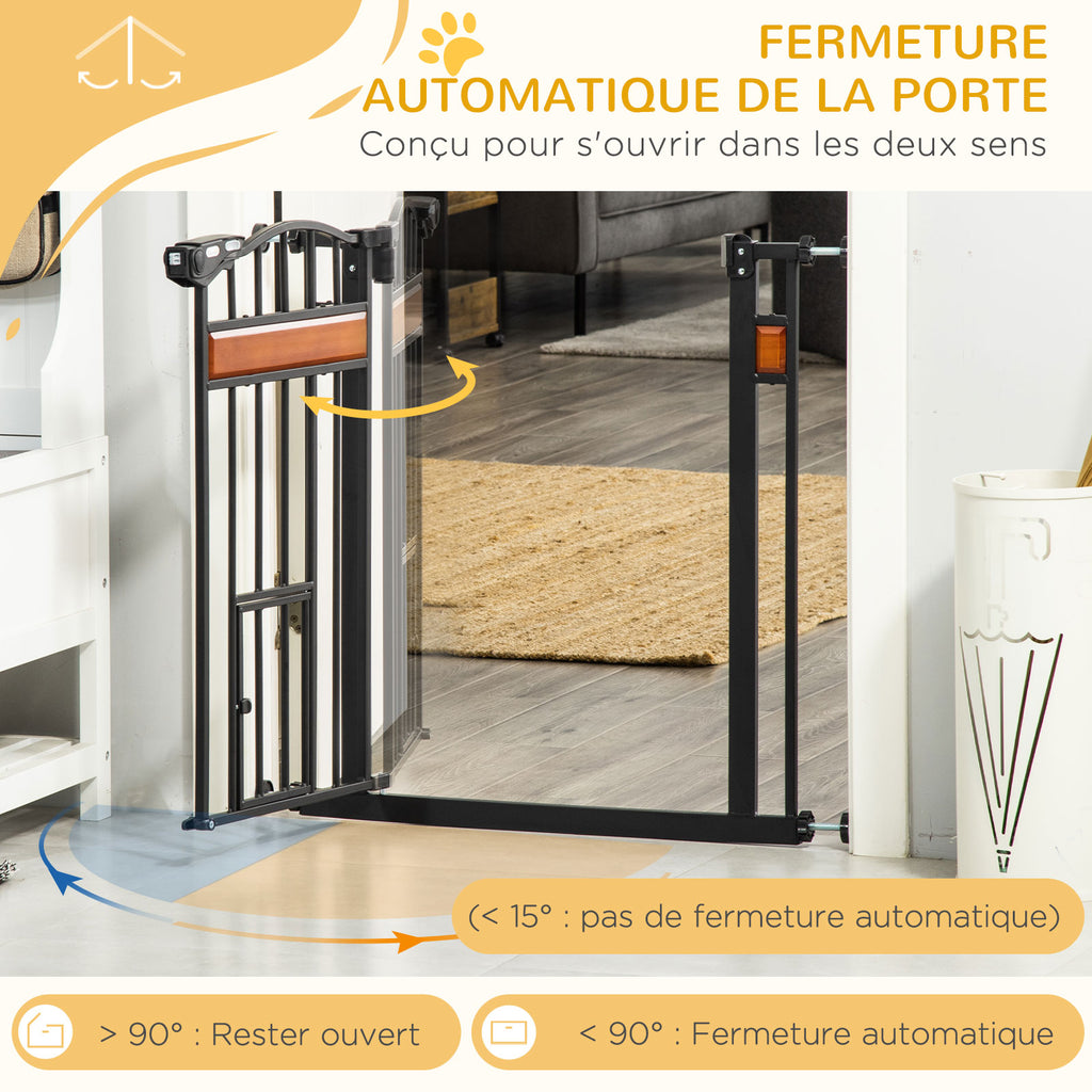Barrière de sécurité pour animaux système de double verrouillage sans perçage 74 à 80 cm acier bois de pin noir-4