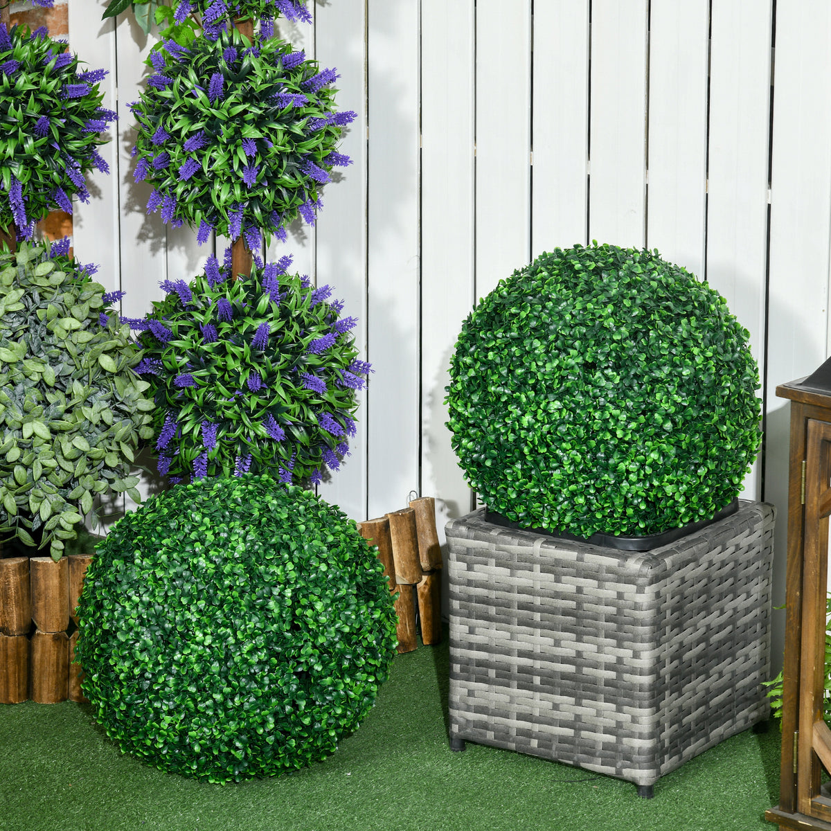 Lot de 2 boules de buis artificielles de 40 cm décoration pour intérieur ou extérieur vert-1