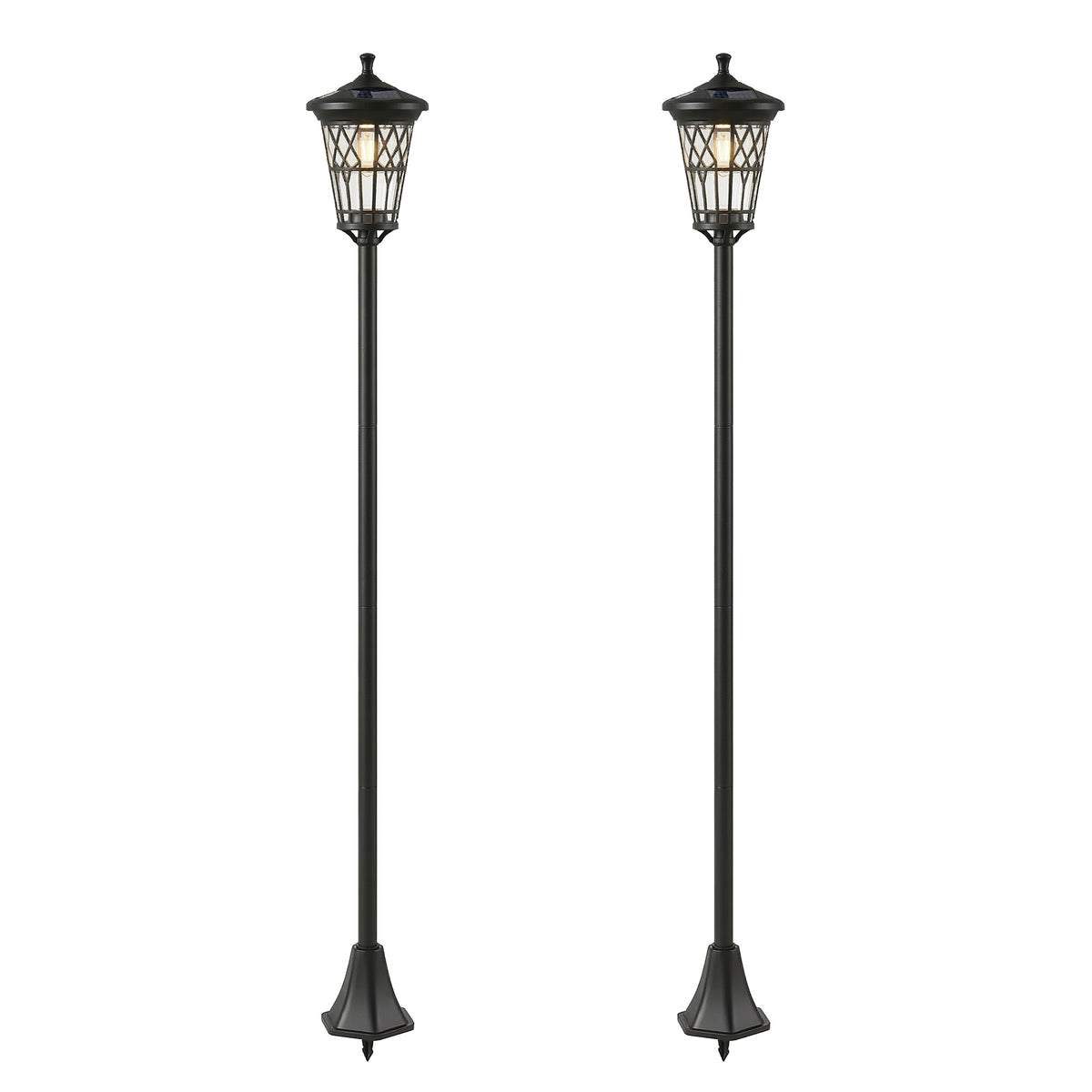 Lot de 2 Lampadaires Solaires 1,86 m pour Jardin, Lampes de Rue en Acier Inoxydable à Hauteur Réglable Noir-0