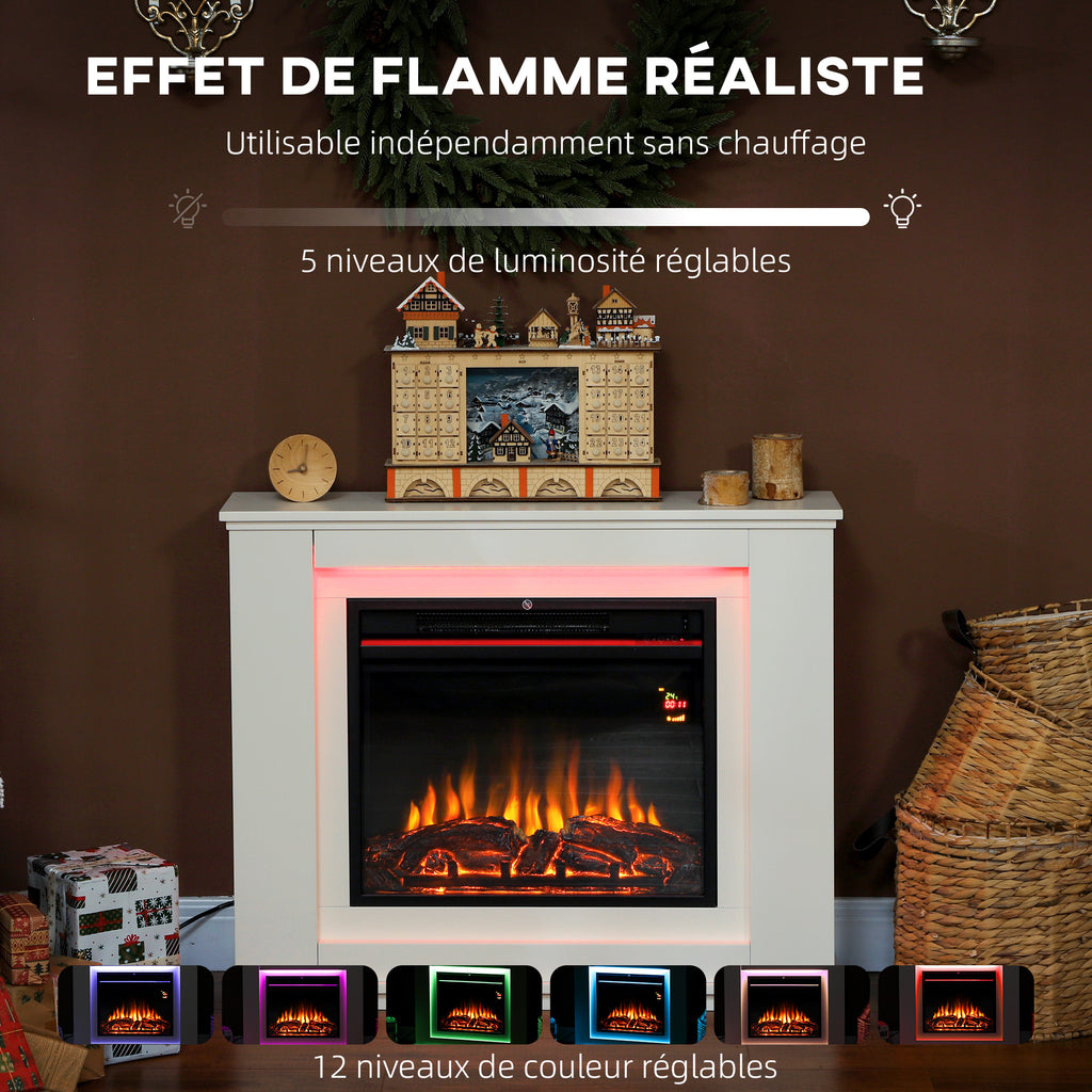 Cheminée électrique 1000W/2000W fausse cheminée effet flamme à 12 couleurs et 5 luminosités réglables 98x25x80cm blanc-3