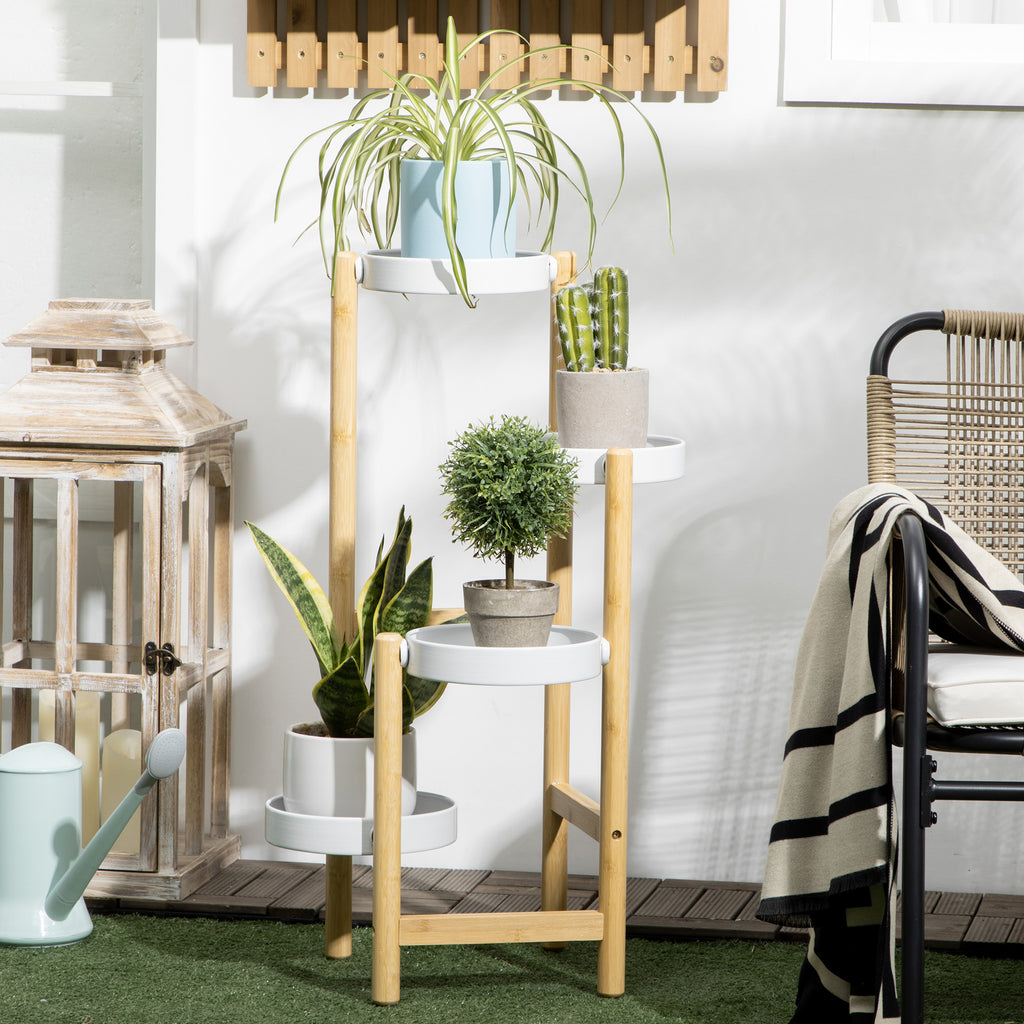 Support pour plantes étagère à fleurs à 4 niveaux en bambou et métal pour extérieur intérieur 28 x 28 x 80 cm blanc-9