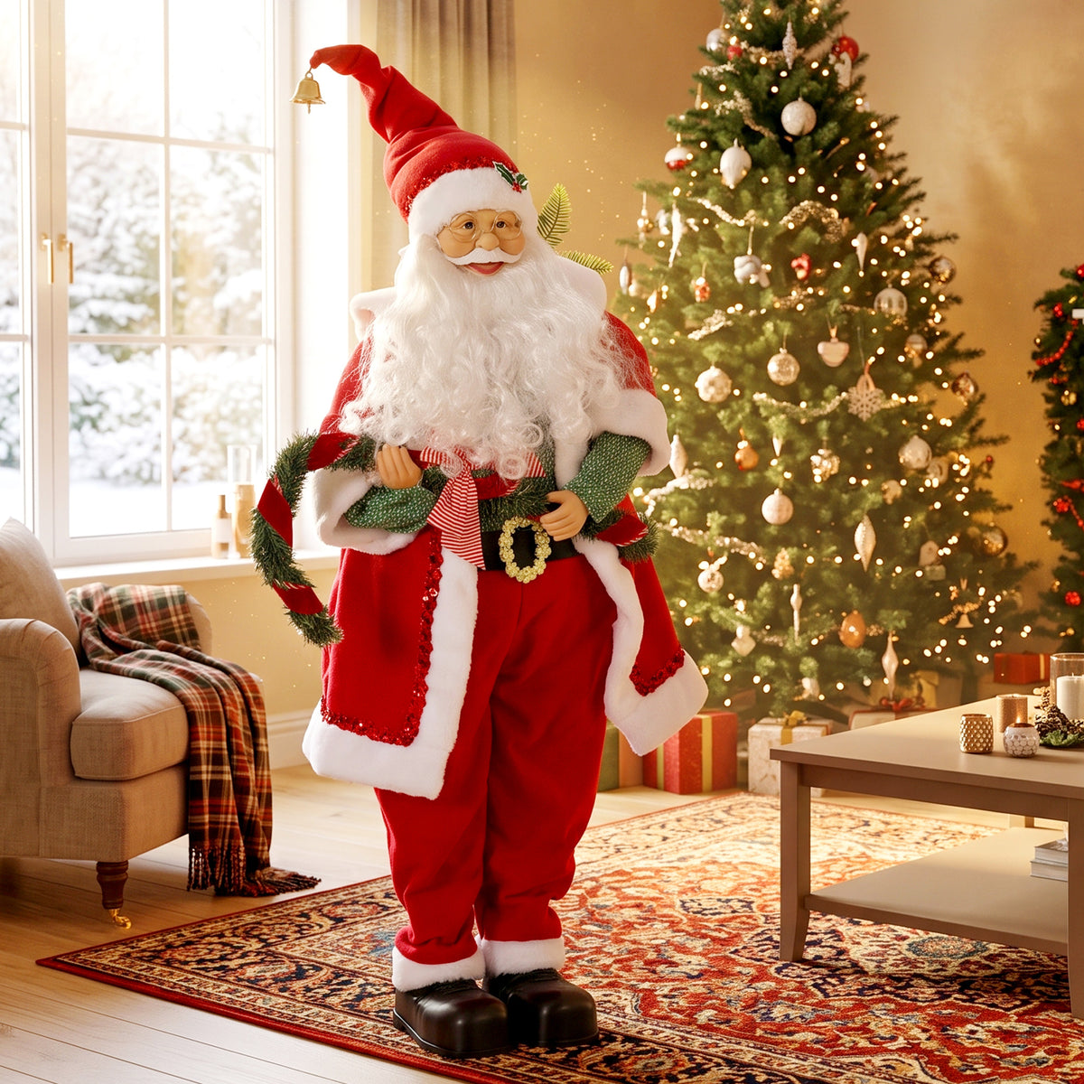 Père Noël Animé 120 cm avec Musique, Décoration de Noël Chantante et Oscillante, Activation Sonore et Tactile, Rouge-1