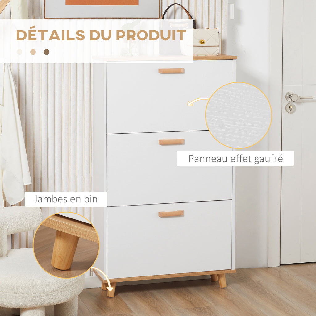 Meuble à chaussures style scandinave 3 abattants 70 x 23,5 x 122 cm blanc-6