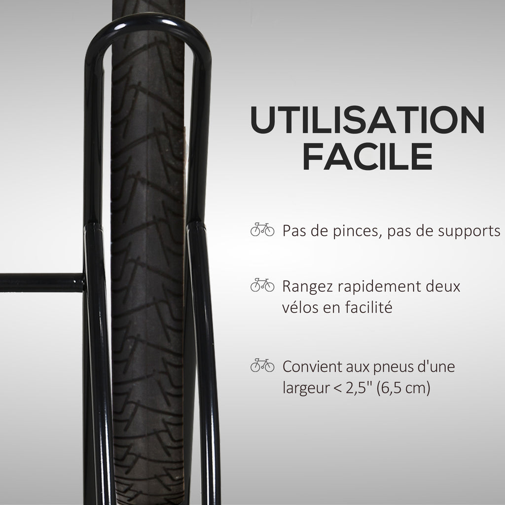 Râtelier 2 vélos modulable dim. 54L x 60l x 57H cm acier époxy noir-5