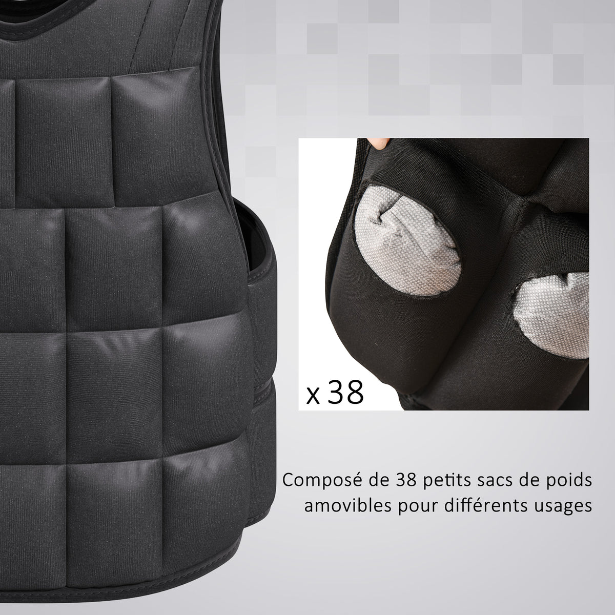 Gilet lesté réglable veste lestée 10 Kg max. poids amovibles entrainement musculation exercice boxe oxford 50x60cm noir-3