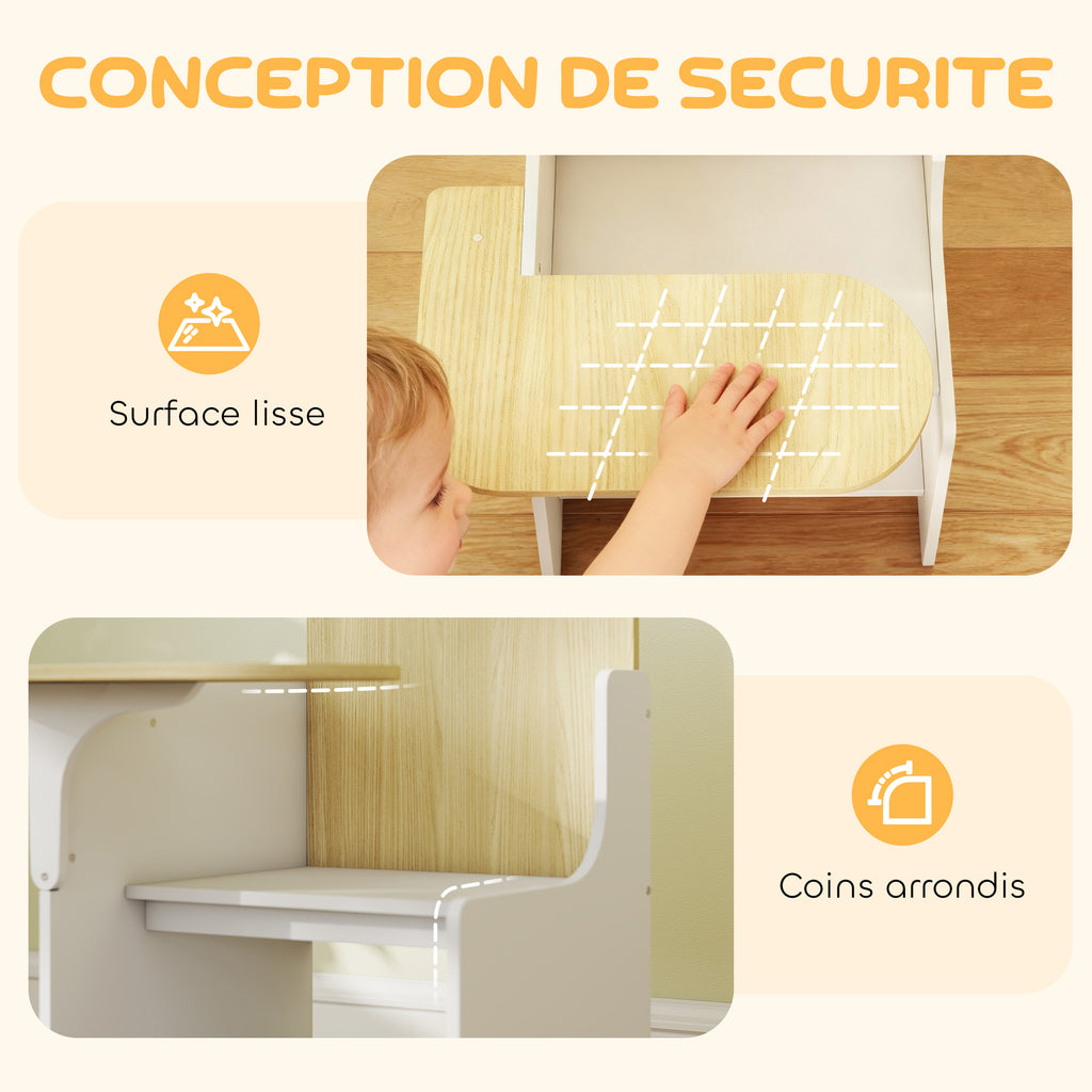 Bureau et chaise pour enfants avec bac de rangement, ensemble table d'activité 2-en-1 pour dessin lecture et jeux, blanc-5