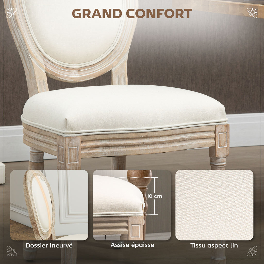 Lot de 2 chaises de Salle à Manger - Chaise de Salon médaillon Style Louis XVI Aspect Lin Crème-4