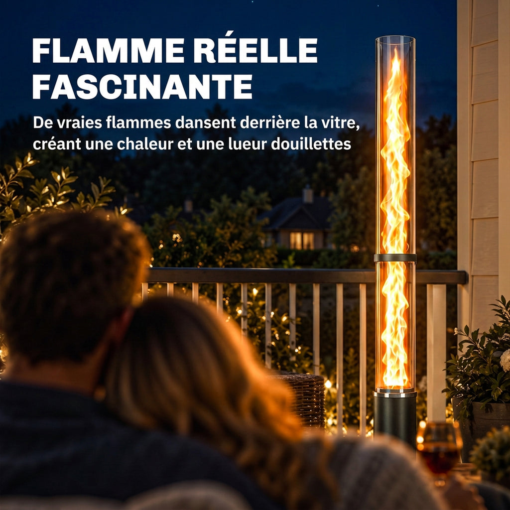 Chauffage de Terrasse à Pellets 13000 W, Réservoir de 2,4 kg, Tube en Verre 107,5 cm, Cendrier, 53x25x141cm, Noir-3